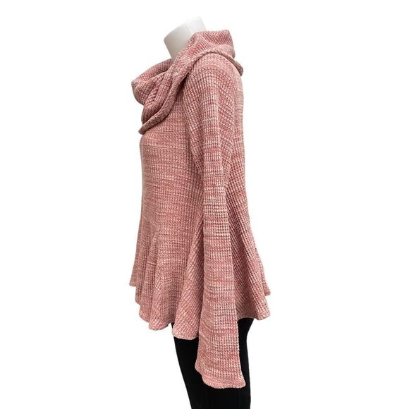 Anthropologie Postmark Heather Pink Maurisa Cowl Neck Peplum Waffle Sweater XS - Picture 4 of 9